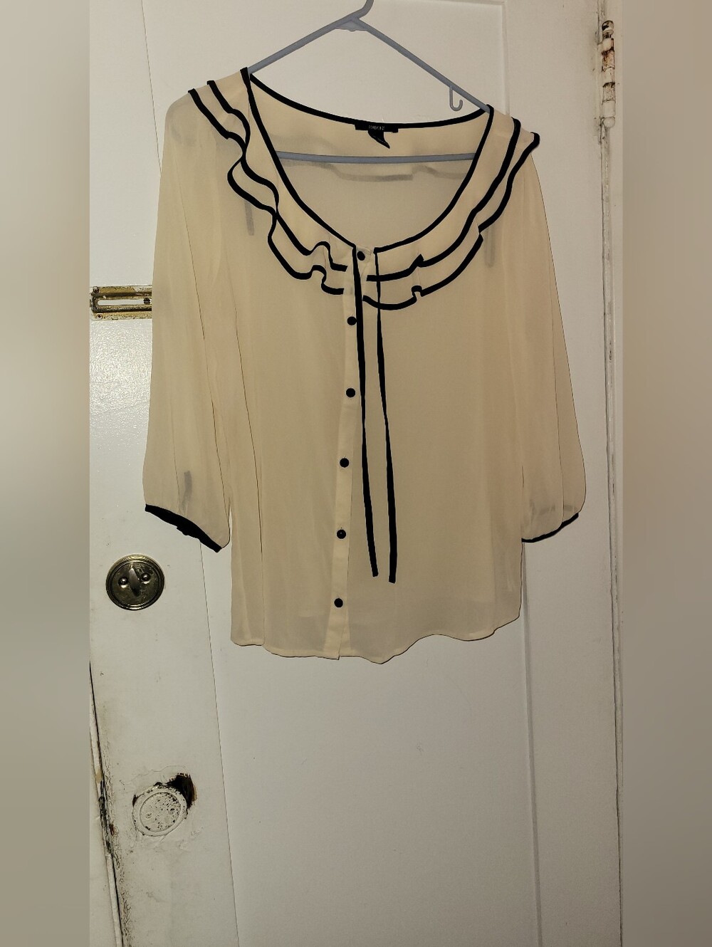 Forever 21 Cream Chiffon Blouse with Black Trim